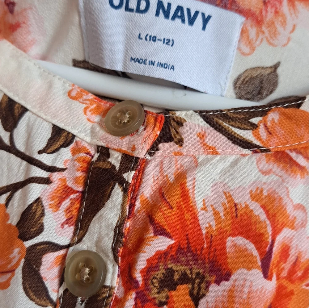 Old Navy Girls Orange Floral Longsleeve Swing Dress Size Large 10-12
